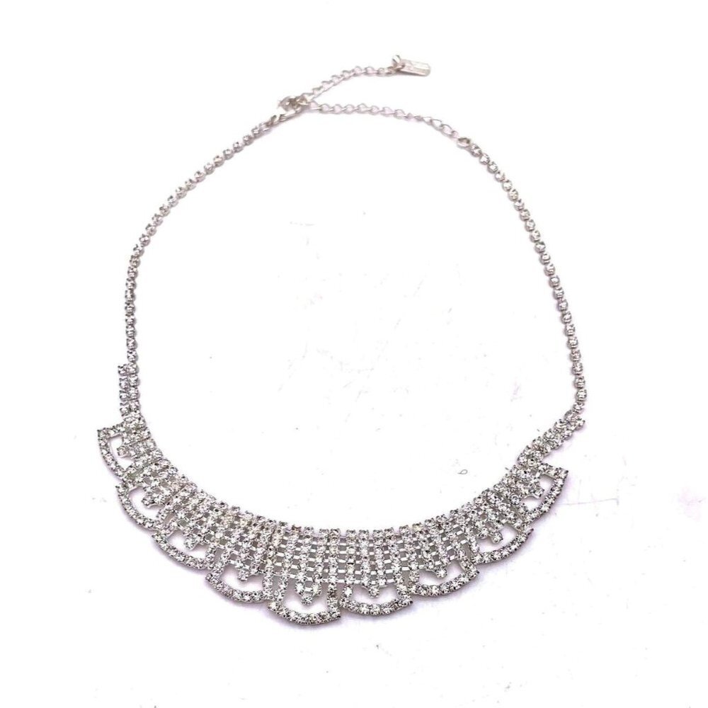 Rhinestone Statement Chain Necklace Silver Tone Adjustable Lobster Closure 19"